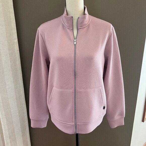 Women's Dusty Rose Skechers GoWalk Ribbed Hoodless Zip-up Jacket, Size Medium - Picture 1 of 9